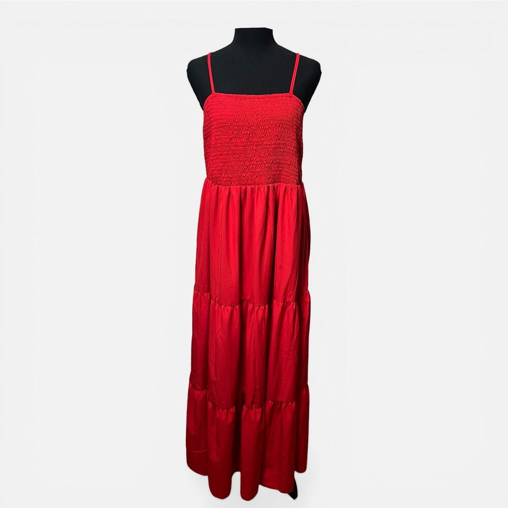 Y2K Red Smocked Tiered Maxi Sundress Boho Summer